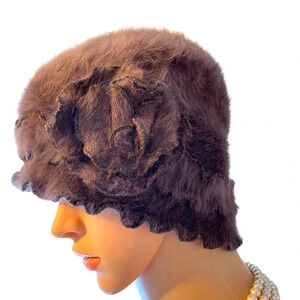 Dalia Angora Blend Soft Stretchy Fuzzy Fur Brown Womens Hat One Size Fits Most